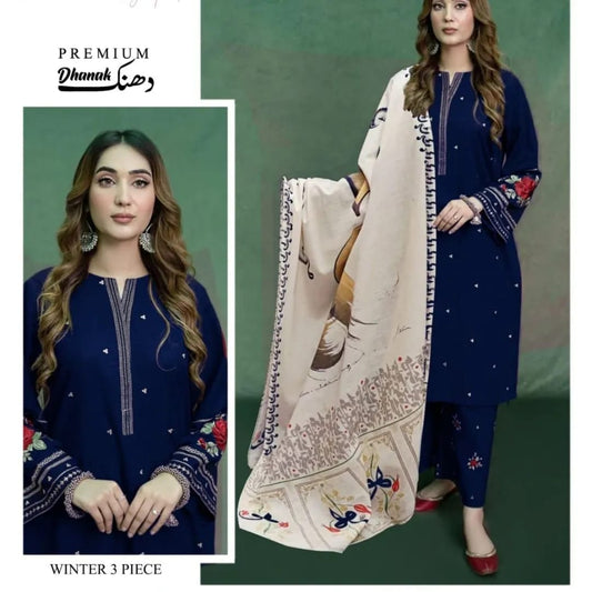 Unstitched - Dhanak 3pc Embroidered Suit