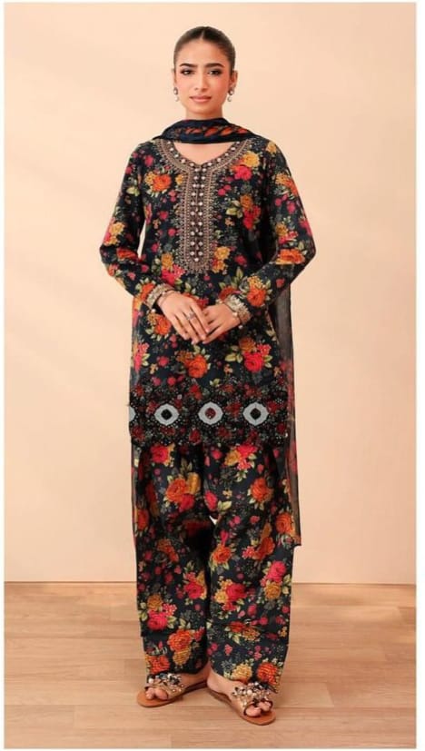 Unstitched - Linen 3pc Embroidered Suit