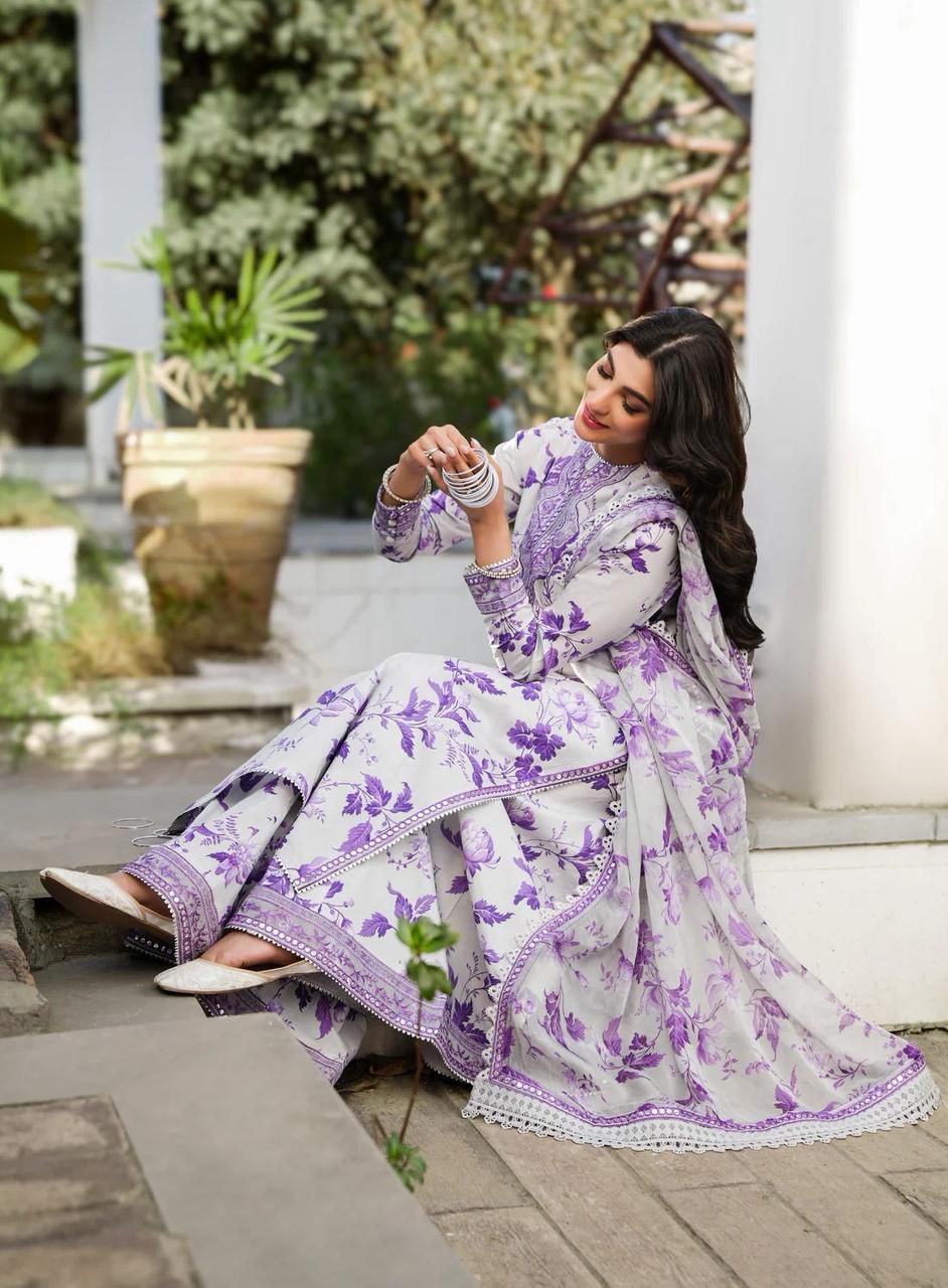 Unstitched - Linen 3pc Printed Suit