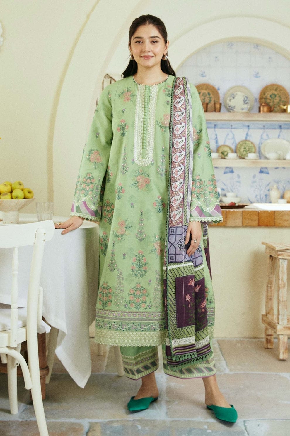Dhanak Royale – 3pc Embroidered Suit with Wool Shawl
