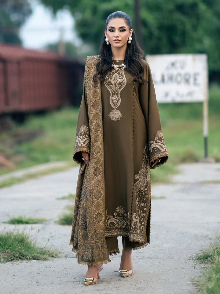 Dhanak 3pc Embroidered Suit with Wool Shawl
