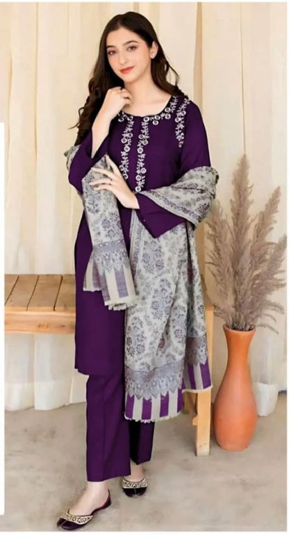 Unstitched - Dhanak 3pc Embroidered Suit