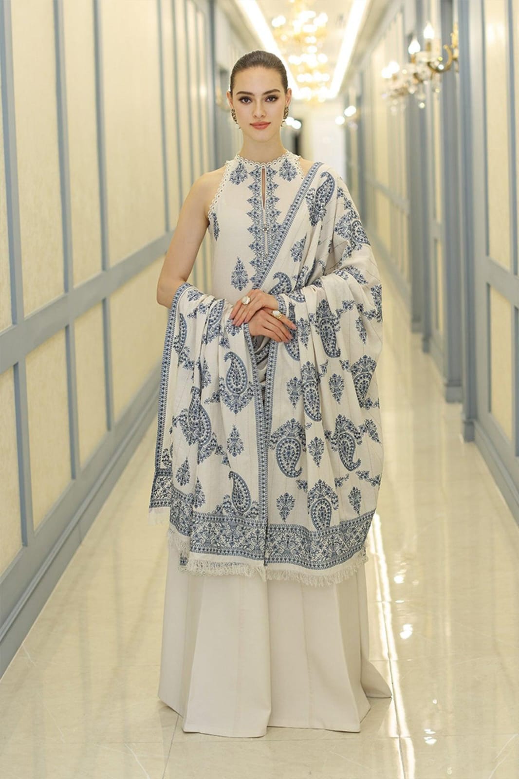 Premium Embroidered Unstitched Dhanak 3-Piece Suit