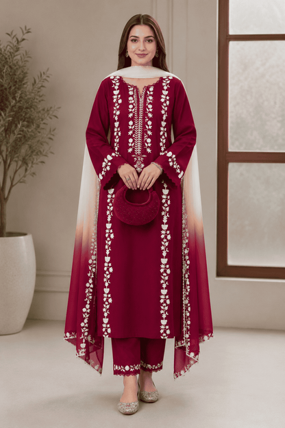 Alizeh - Premium Unstitched - Embroidered Lawn 3pc Suit