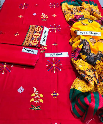 Unstitched - Dhanak 3pc Embroidered Suit