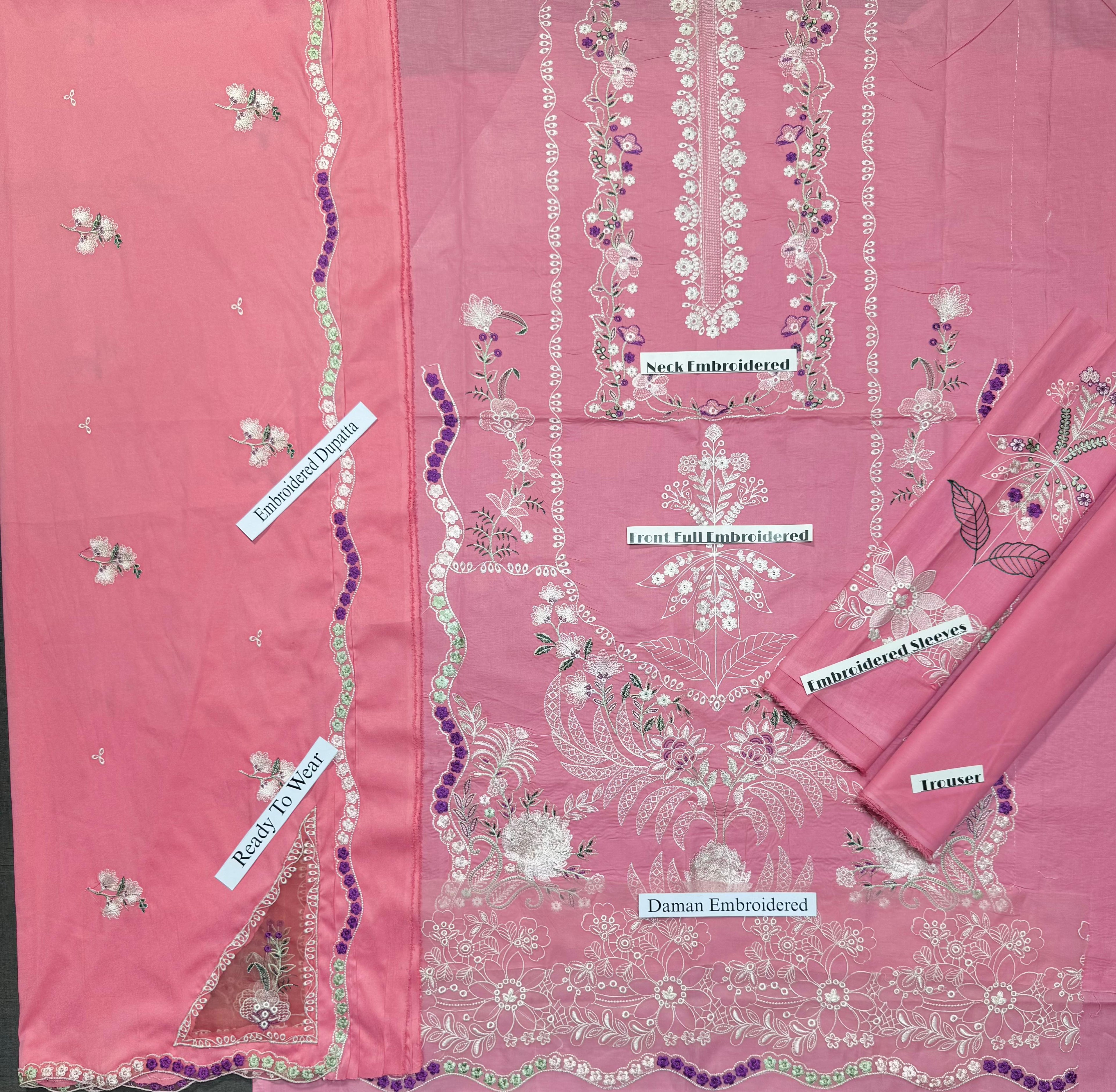 Aneelas - Heavy Embroidered - Unstitched Lawn 3pc Suit