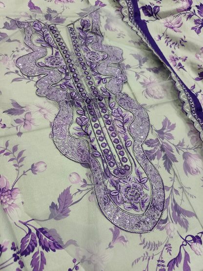 Unstitched - Linen 3pc Printed Suit