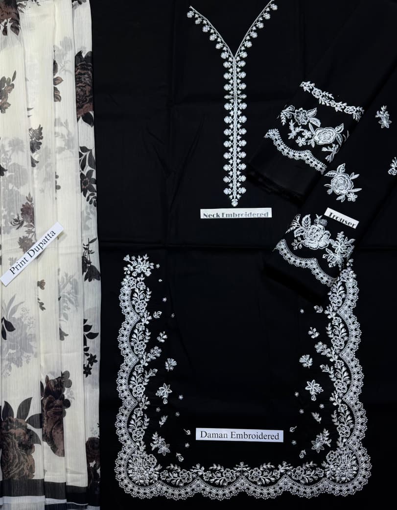 Zara - Premium Unstitched - Embroidered Lawn 3pc Suit