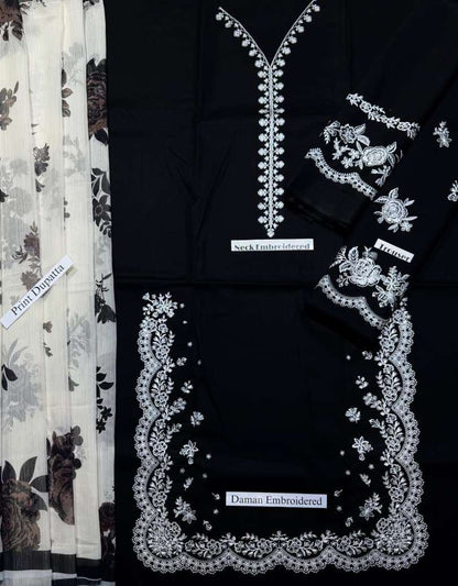 Zara - Premium Unstitched - Embroidered Lawn 3pc Suit