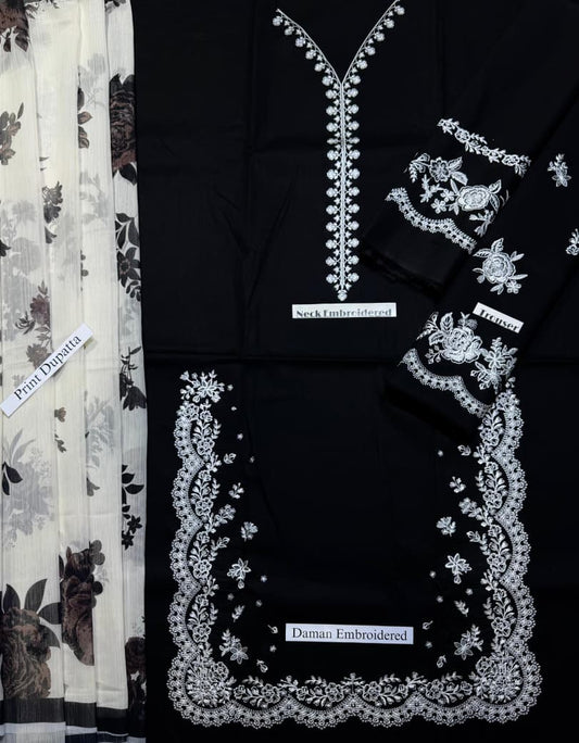 Zara - Premium Unstitched - Embroidered Lawn 3pc Suit