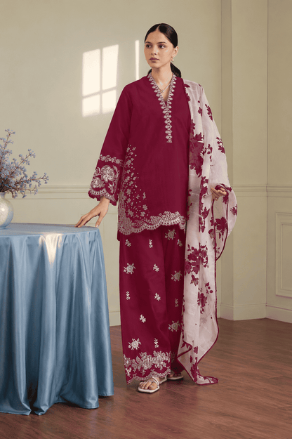Zara - Premium Unstitched - Embroidered Lawn 3pc Suit