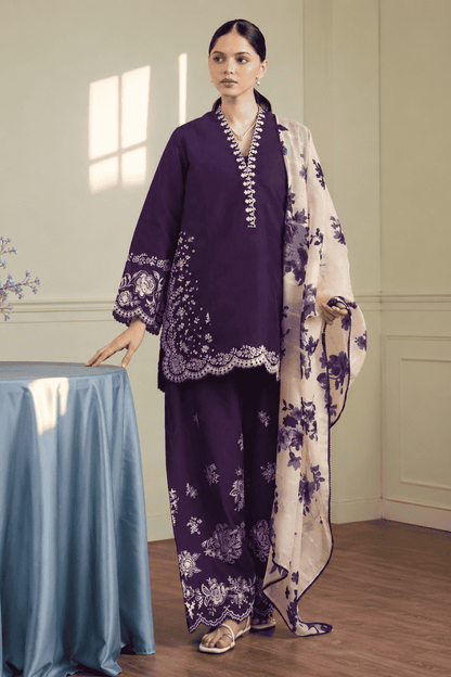 Zara - Premium Unstitched - Embroidered Lawn 3pc Suit