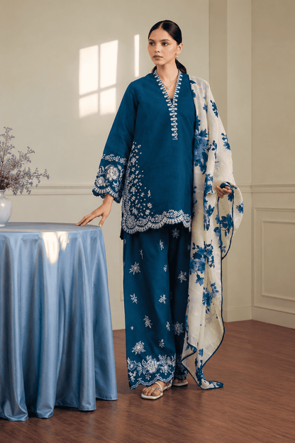 Zara - Premium Unstitched - Embroidered Lawn 3pc Suit